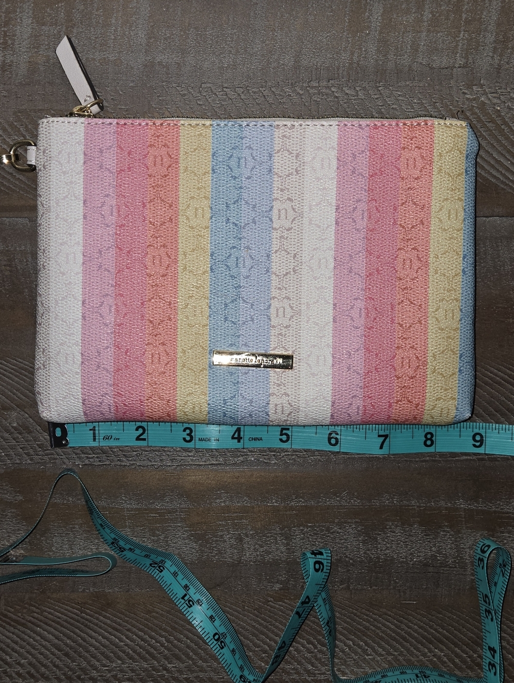 Nanette Lepore Wristlet Logo Summer Stripe Multi Pastel Colors Pouch Wallet - Picture 13 of 15
